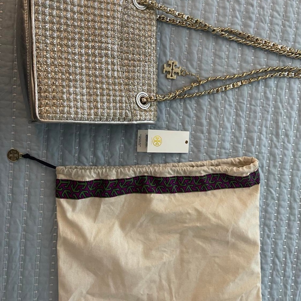 Rare Tory Burch Fleming Metallic Quilted Medium Double Flap Bag - Authentic